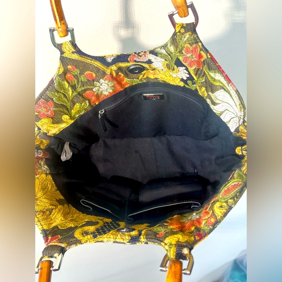 Talbots Vintage Floral Tapestry Satchel Handbag with Stained Bamboo Handles - Picture 10 of 14